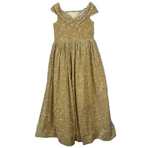 Women's Dress Size 160 (S) Prom Style Yellow Velour Full Sequin Ribbon Corset